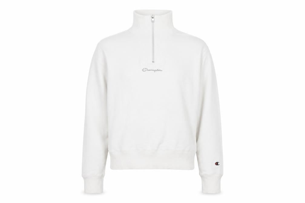 Front view of Champion Women's White Small 1/4 Zip Pullover Sweatshirt