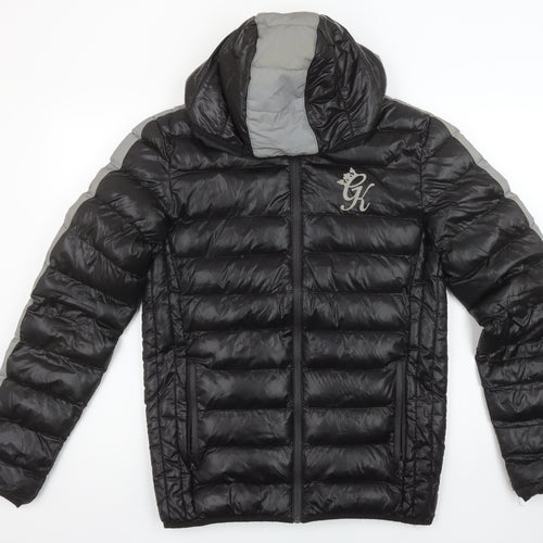 Gym King Mens Black Puffer Jacket S Hooded Padded Full Zip Winter Coat