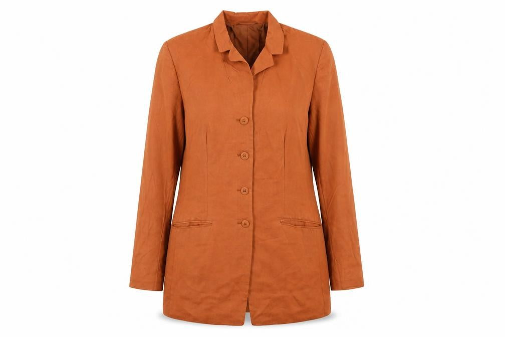 Front view of Planet Women's Brown Long suit jacket, size 12, Viscose Blend