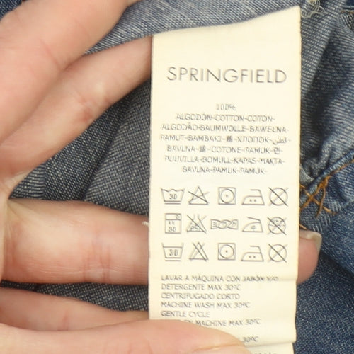 Springfield Men Blue Denim Long Sleeve Button-Up Shirt L Regular Fit