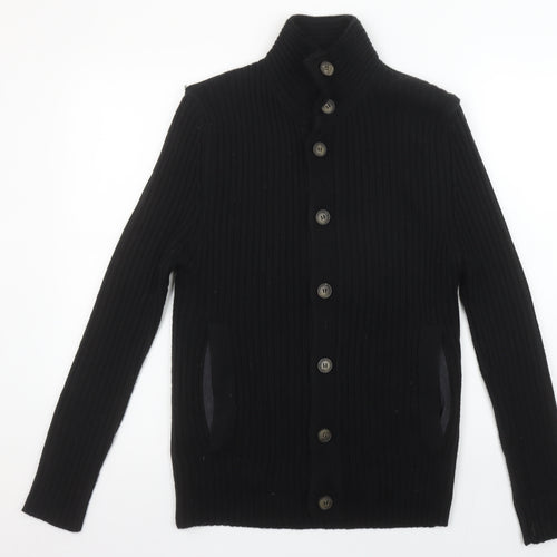 River Island Mens Black Wool Blend Button Cardigan Jumper Size S