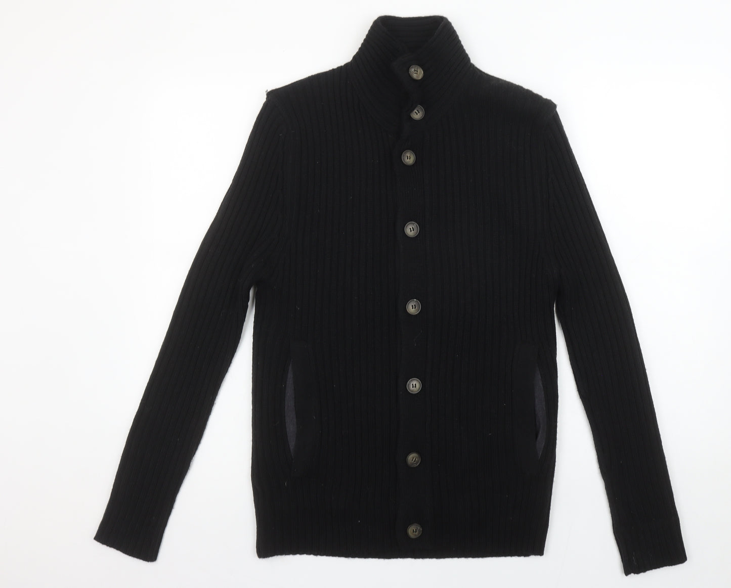 River Island Mens Black Wool Blend Button Cardigan Jumper Size S