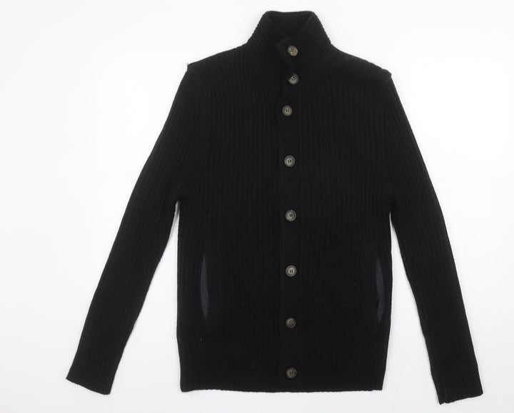 River Island Mens Black Wool Blend Button Cardigan Jumper Size S