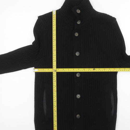 River Island Mens Black Wool Blend Button Cardigan Jumper Size S