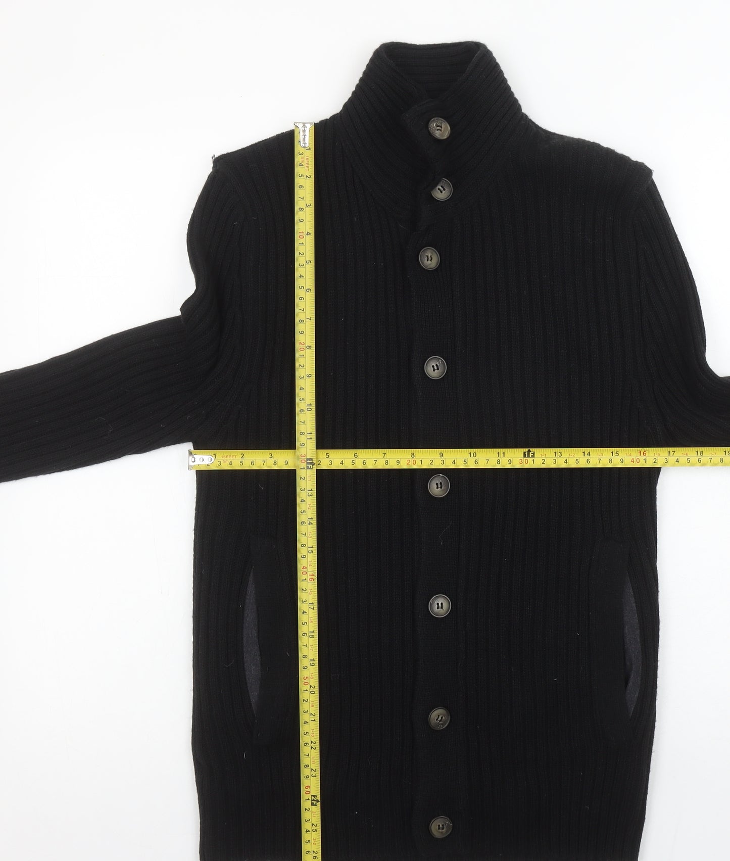 River Island Mens Black Wool Blend Button Cardigan Jumper Size S