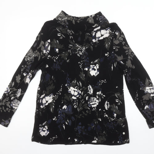 Monari Women's Black Floral Velvet Tunic Blouse Size 12