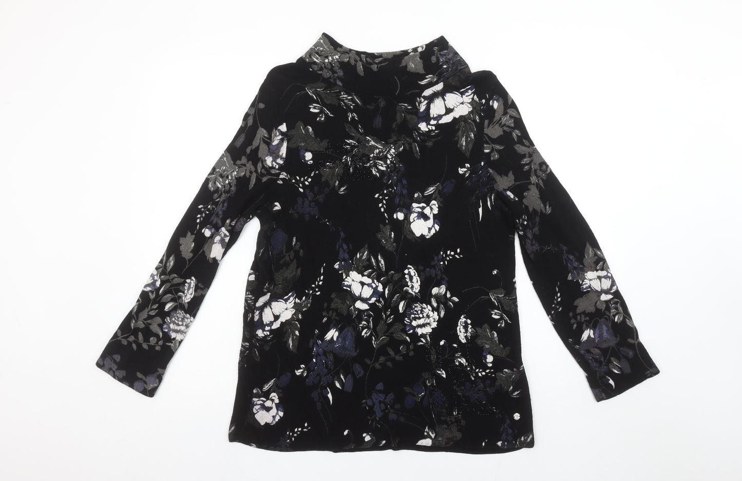 Monari Women's Black Floral Velvet Tunic Blouse Size 12