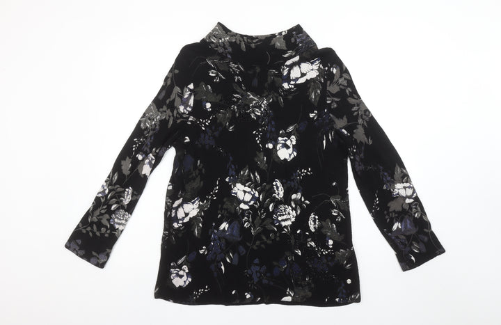 Monari Women's Black Floral Velvet Tunic Blouse Size 12
