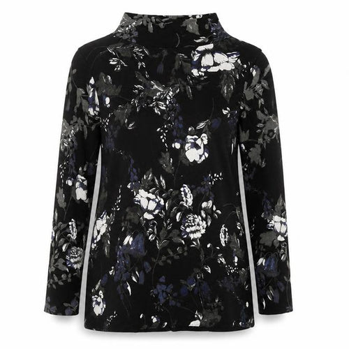 Monari Women's Black Floral Velvet Tunic Blouse Size 12