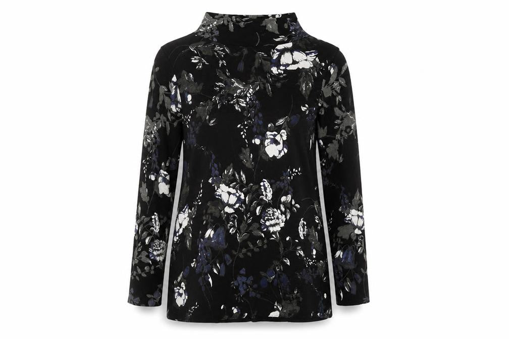 Monari Women's Black Floral Velvet Tunic Blouse Size 12