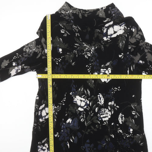 Monari Women's Black Floral Velvet Tunic Blouse Size 12