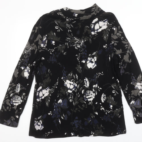 Monari Women's Black Floral Velvet Tunic Blouse Size 12