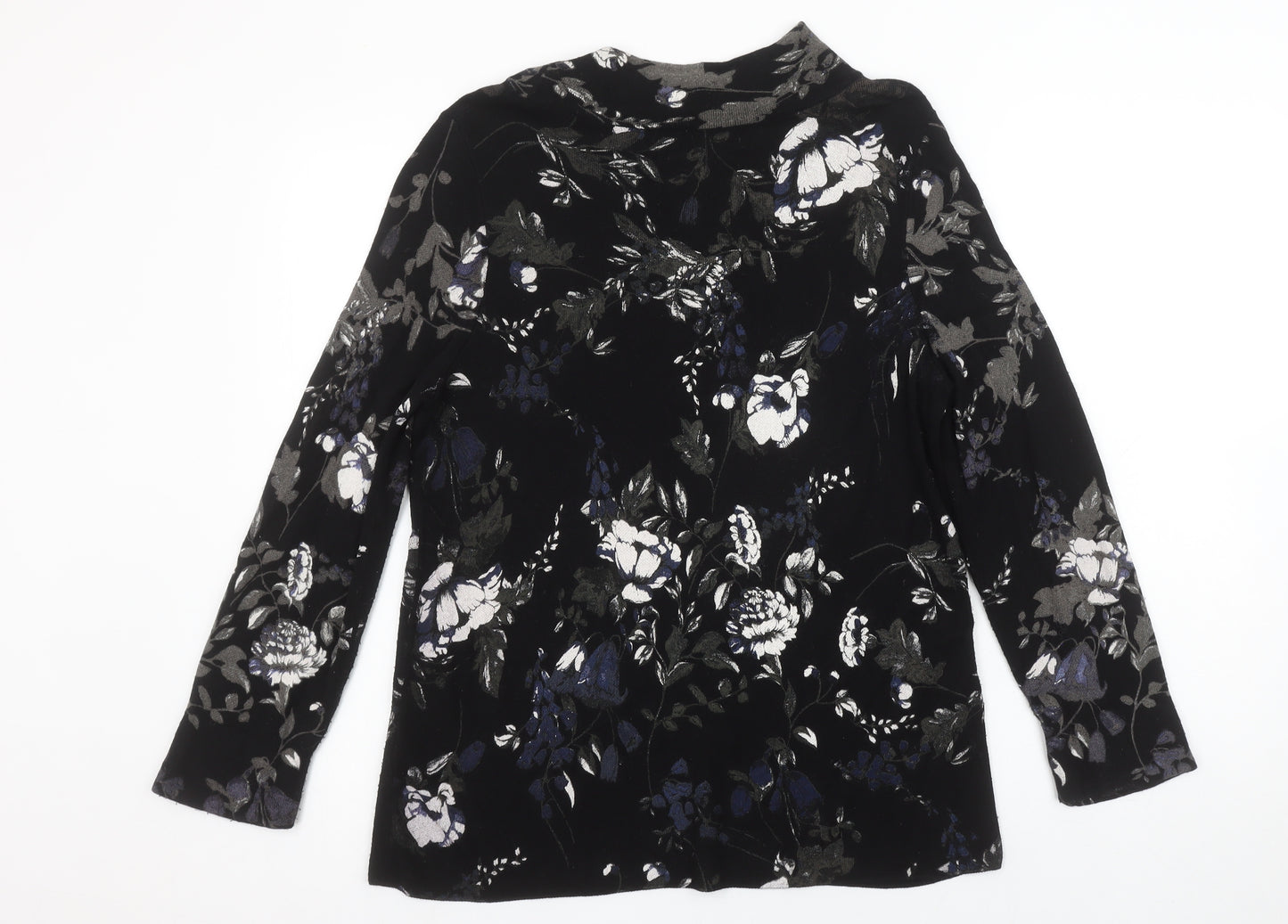 Monari Women's Black Floral Velvet Tunic Blouse Size 12
