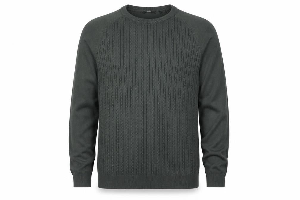 Front view of Jack & Jones Men’s Green Cable Knit Crew Neck Jumper, size S