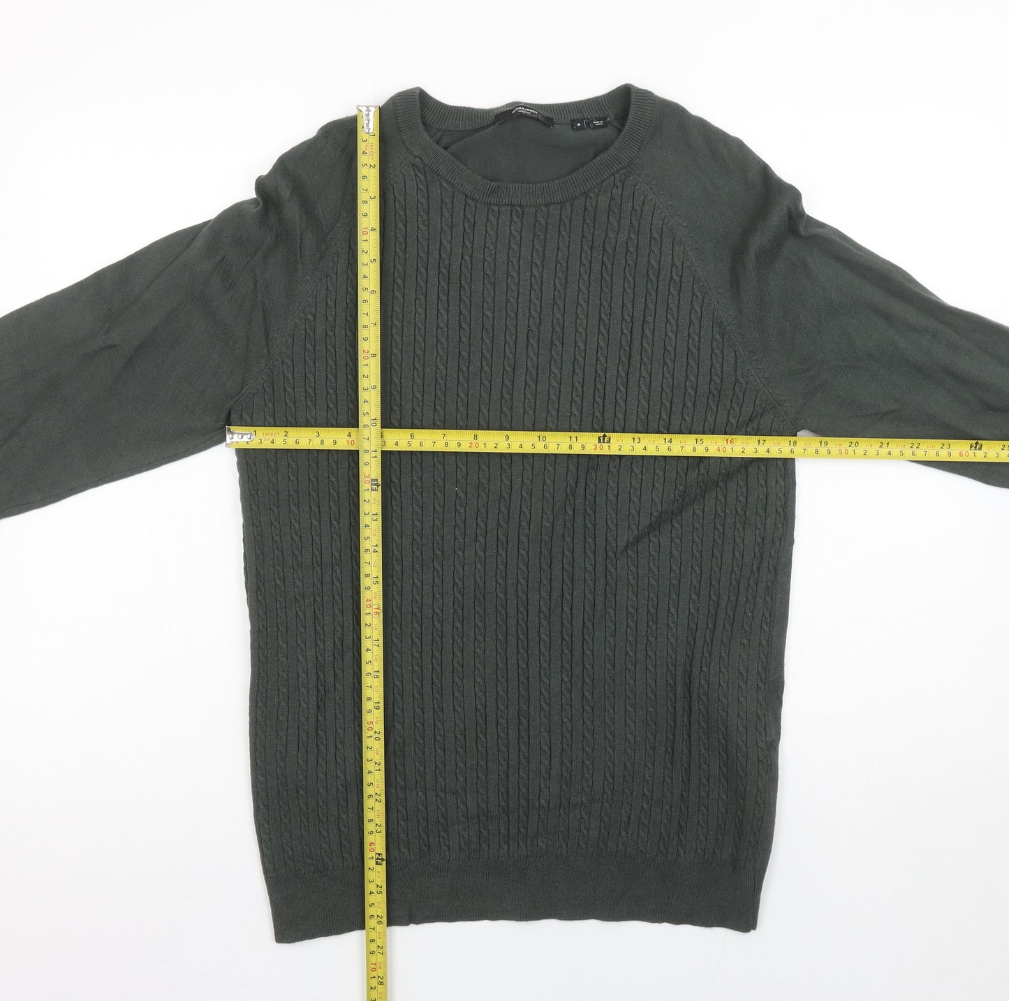Jack & Jones Men’s Green Cable Knit Crew Neck Jumper Size S