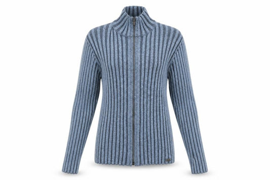 Front view of Pull&Bear Teens Blue Ribbed Full Zip Mock Neck Jumper, size 14