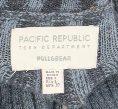 Pull&Bear Teens Blue Ribbed Full Zip Mock Neck Jumper Size 14