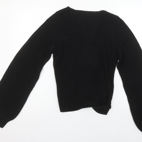 Threadbare Women’s Black Wrap Knit Jumper Size 12 Tall