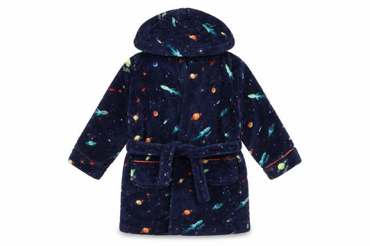 Ted Baker Boys Blue Space Fleece Hooded Robe Age 3-4 Years