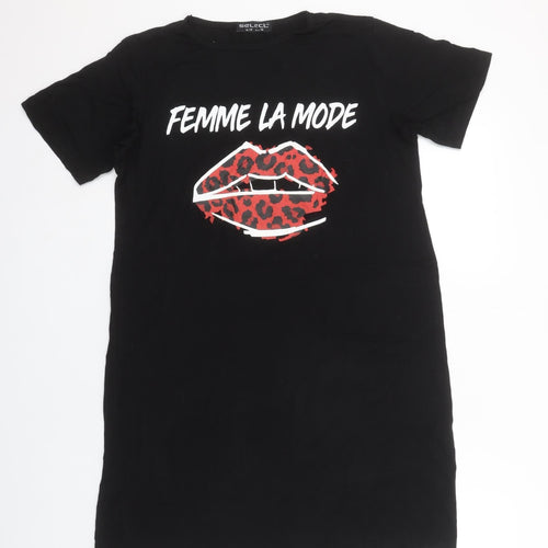 Select Womens Black Size 10 T-Shirt Dress Femme La Mode Print