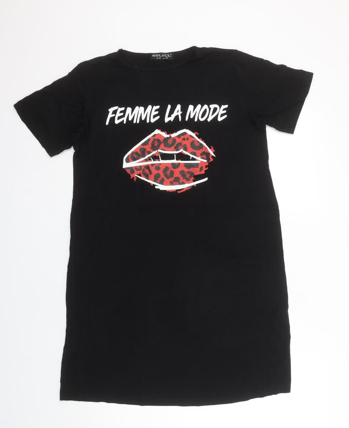 Select Womens Black Size 10 T-Shirt Dress Femme La Mode Print