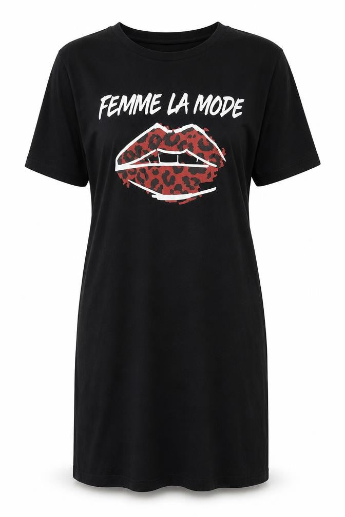 Select Womens Black Size 10 T-Shirt Dress Femme La Mode Print