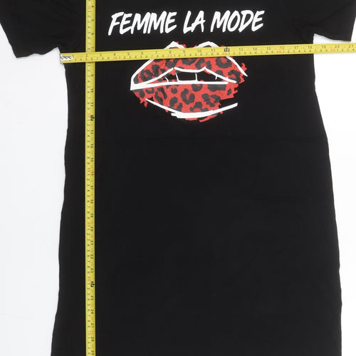 Select Womens Black Size 10 T-Shirt Dress Femme La Mode Print