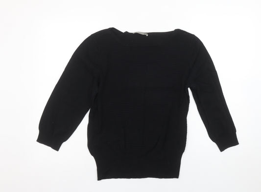 Oasis Women Black L Boat Neck Cotton Knit Jumper