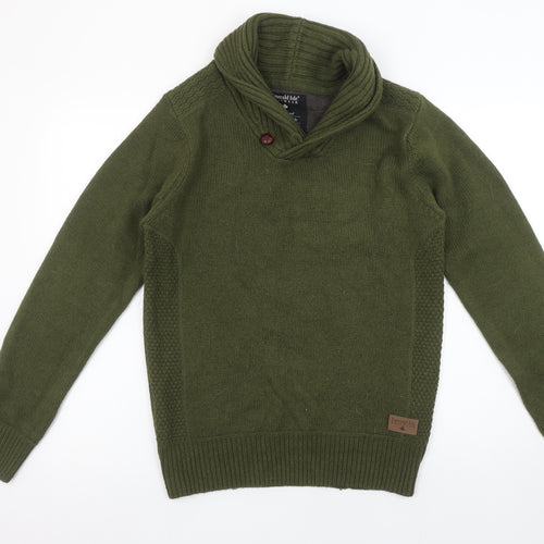 Emerald Isle Women’s Green Wool Blend Shawl Collar Jumper Size S