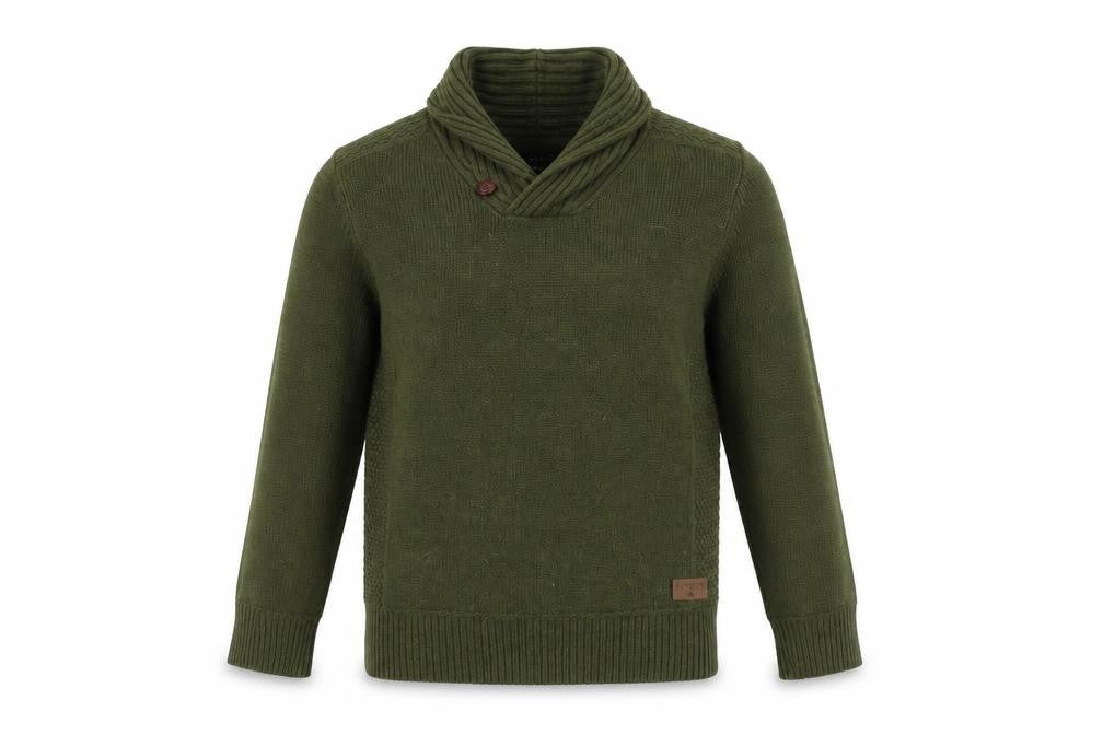 Emerald Isle Women’s Green Wool Blend Shawl Collar Jumper Size S