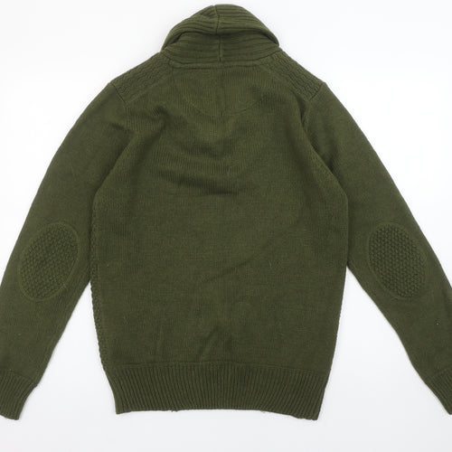 Emerald Isle Women’s Green Wool Blend Shawl Collar Jumper Size S