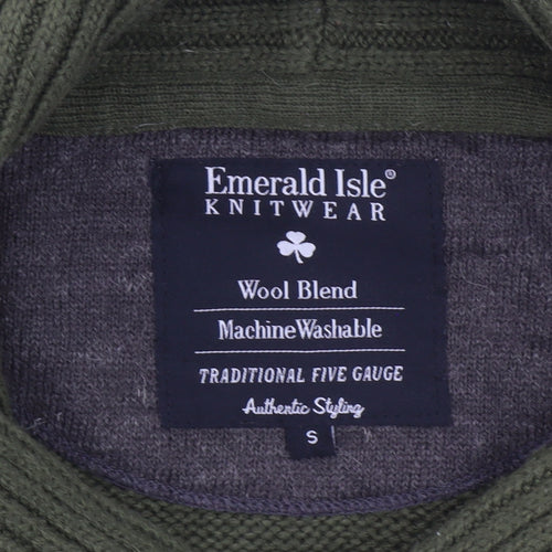 Emerald Isle Women’s Green Wool Blend Shawl Collar Jumper Size S