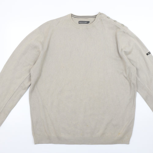 Rockport Men's Beige Cotton Crew Neck Pullover Jumper L