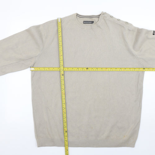 Rockport Men's Beige Cotton Crew Neck Pullover Jumper L