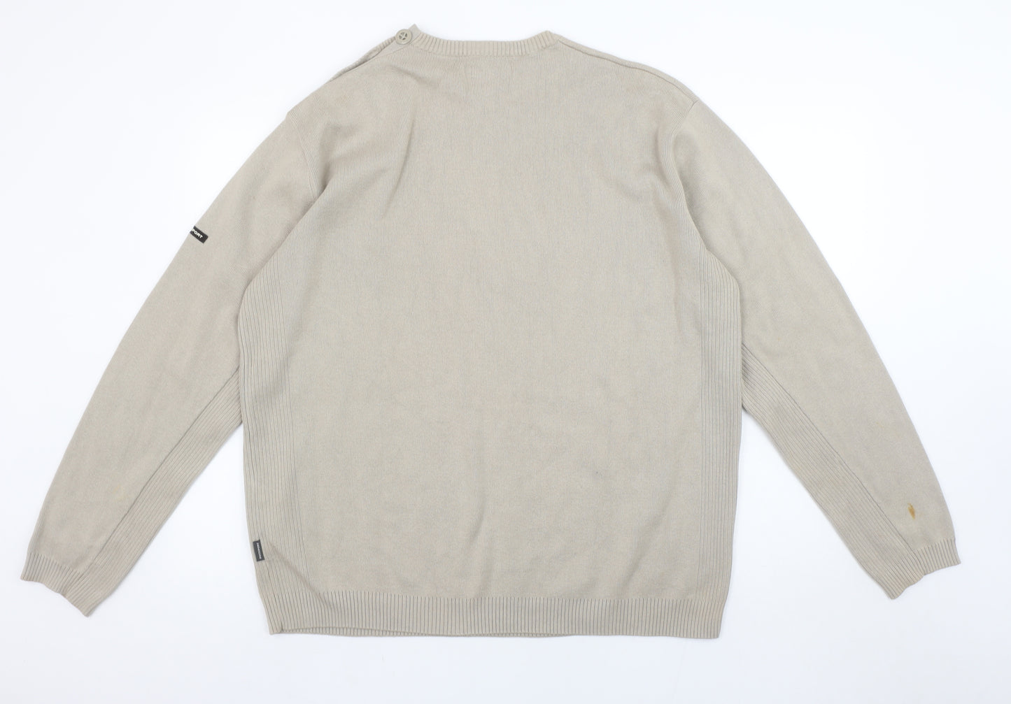 Rockport Men's Beige Cotton Crew Neck Pullover Jumper L