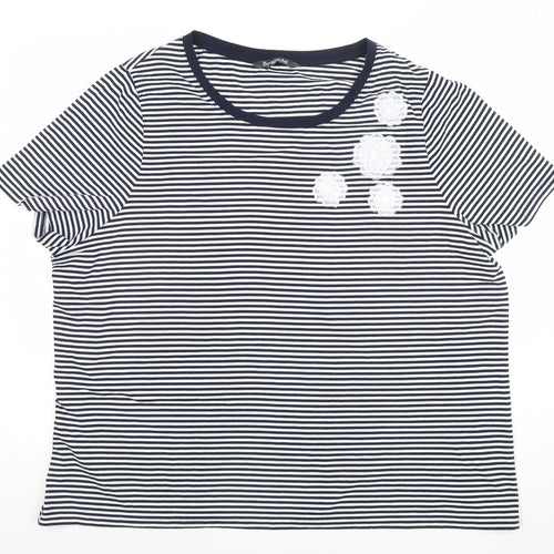 Bonmarché Women’s Blue Striped Embroidered T-Shirt Size 24