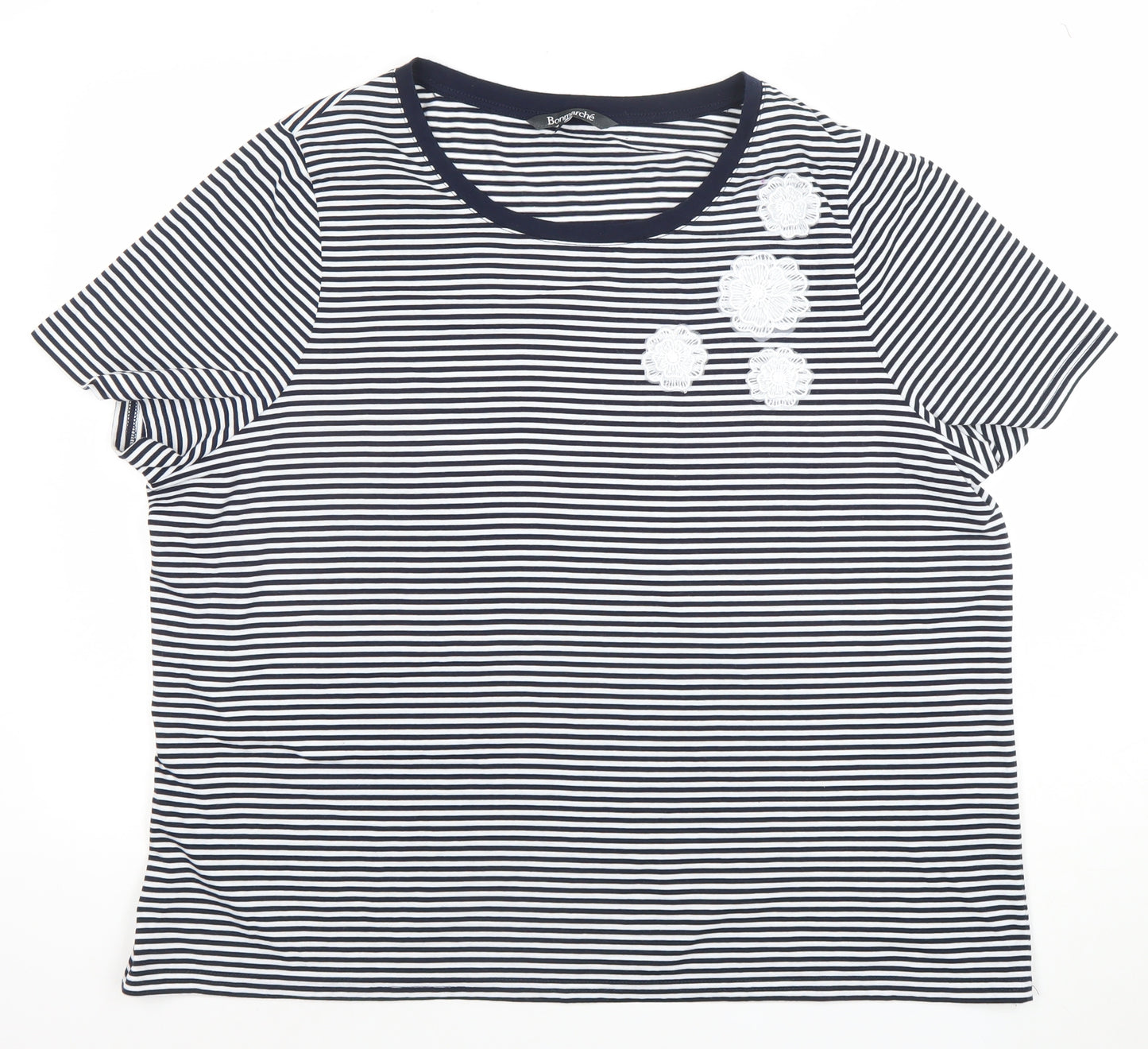Bonmarché Women’s Blue Striped Embroidered T-Shirt Size 24