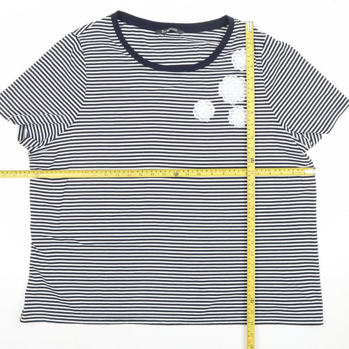 Bonmarché Women’s Blue Striped Embroidered T-Shirt Size 24