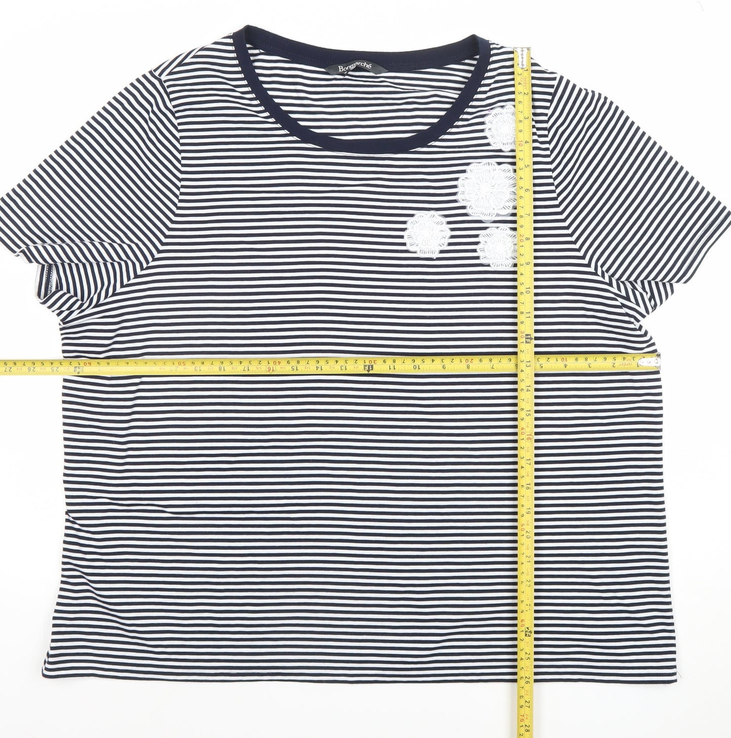 Bonmarché Women’s Blue Striped Embroidered T-Shirt Size 24