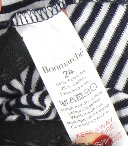 Bonmarché Women’s Blue Striped Embroidered T-Shirt Size 24