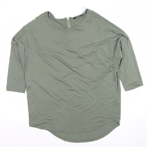 Select Womens Green Size 14 Relaxed 3/4 Sleeve Zip Back Top