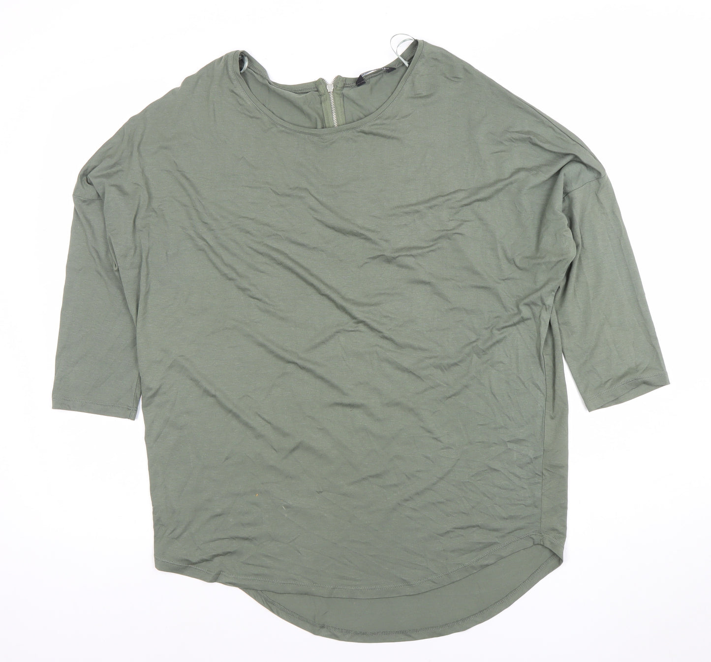 Select Womens Green Size 14 Relaxed 3/4 Sleeve Zip Back Top