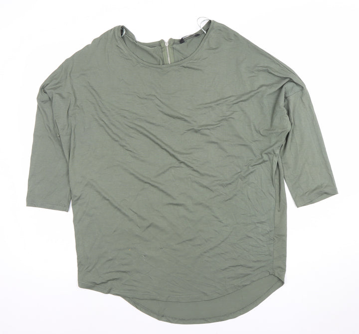 Select Womens Green Size 14 Relaxed 3/4 Sleeve Zip Back Top