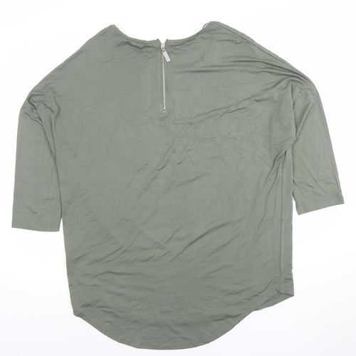 Select Womens Green Size 14 Relaxed 3/4 Sleeve Zip Back Top