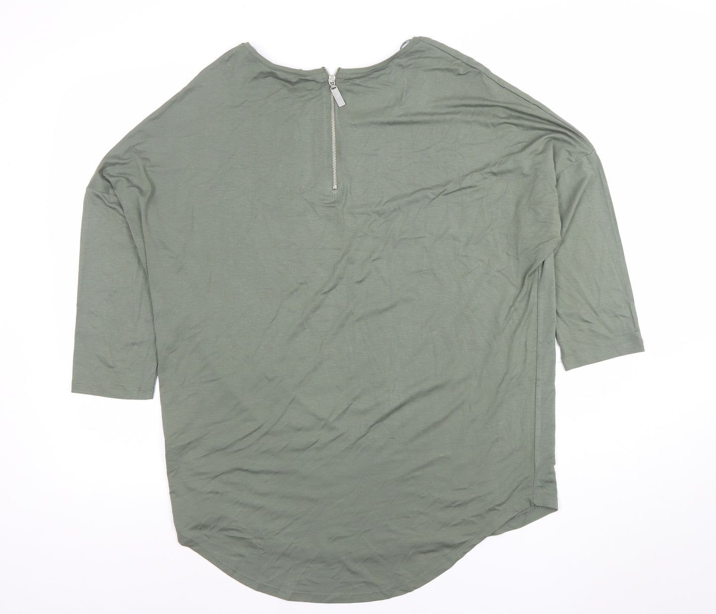 Select Womens Green Size 14 Relaxed 3/4 Sleeve Zip Back Top