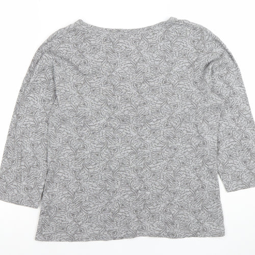 Debenhams Women Grey Floral 3/4 Sleeve Henley Top Size 14 Cotton Viscose