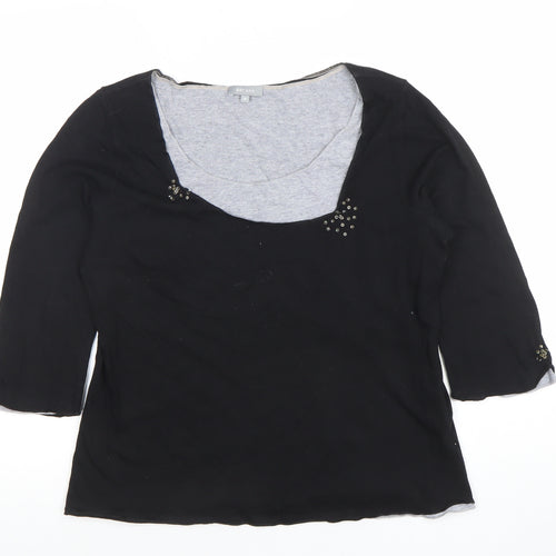 Marks and Spencer Per Una Black Beaded 3/4 Sleeve Scoop Neck Cotton Modal Blouse Size 16