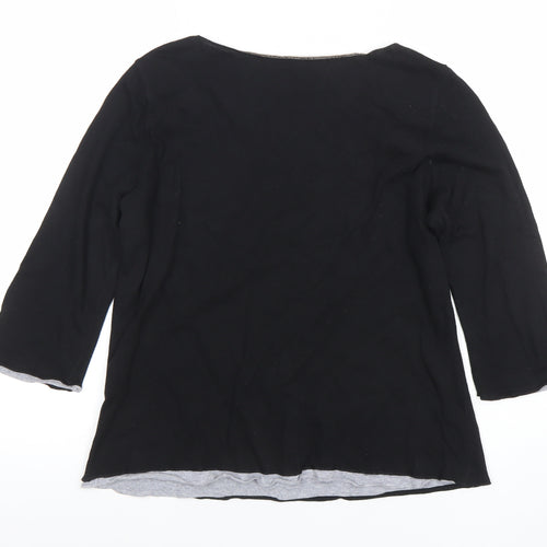 Marks and Spencer Per Una Black Beaded 3/4 Sleeve Scoop Neck Cotton Modal Blouse Size 16