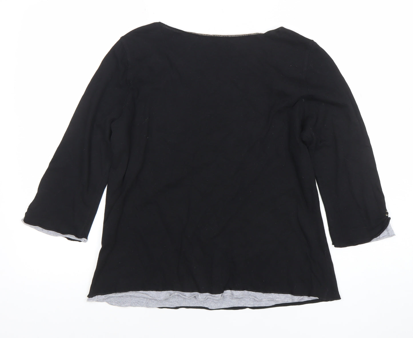 Marks and Spencer Per Una Black Beaded 3/4 Sleeve Scoop Neck Cotton Modal Blouse Size 16