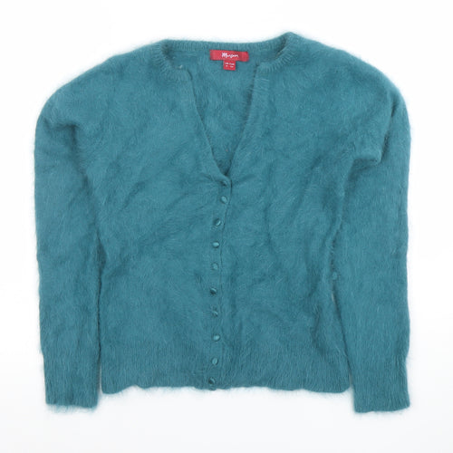 Monsoon Women Blue Angora Knit V-Neck Cardigan Size 8